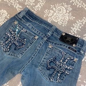 MISS ME STUDDED BOOT CUT JEANS SZ 29 BEJEWELED CROSS POCKETS